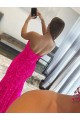 Sleeveless Strapless Velvet Sequin Fuchsia Sweep Train Prom Dress Adelaide