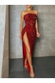 Sleeveless Strapless Velvet Sequin Burgundy Long Prom Dress / Evening Dress Adelaide