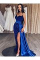 Sleeveless Sweetheart Velvet Sequin Royal Blue Sweep Train Prom Dresses Adelaide