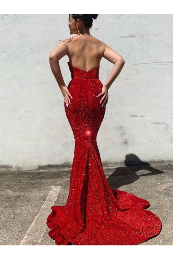 Sleeveless Sweetheart Velvet Sequin Burgundy Court Train Prom Dress / Evening Gown Adelaide