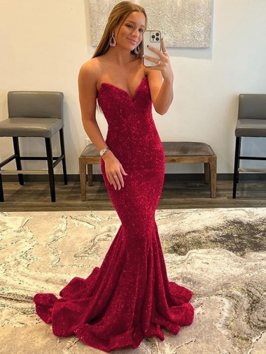 Sleeveless Sweetheart Velvet Sequin Burgundy Sweep Train Prom Dress Adelaide