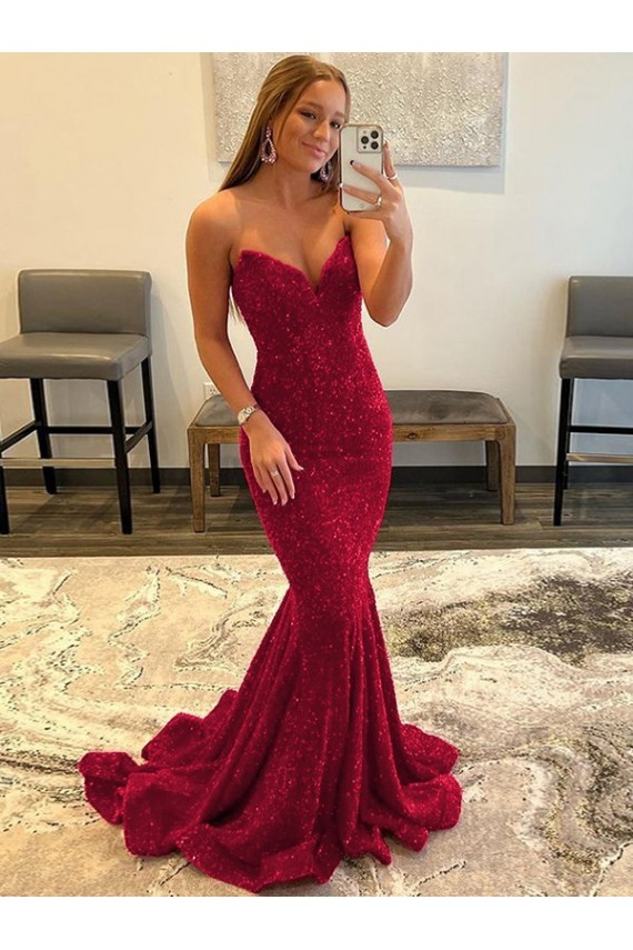 Sleeveless Sweetheart Velvet Sequin Burgundy Sweep Train Prom Dress Adelaide