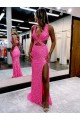 Sleeveless V-Neck Velvet Sequin Shown Color Long Sweep Train Evening Dress Adelaide
