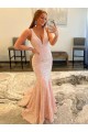Sleeveless V-Neck Velvet Sequin Shown Color Sweep Train Evening Dress Adelaide