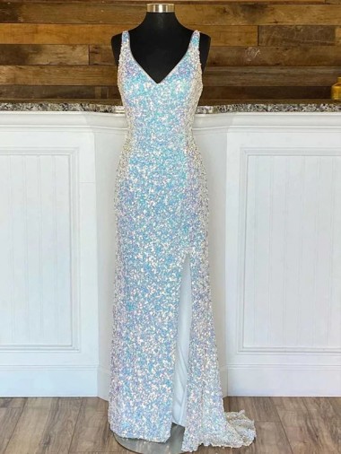 Sleeveless V-Neck Velvet Sequin Sweep Train Evening Gown / Prom Dress Adelaide