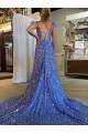 Sleeveless V-Neck Velvet Sequin Shown Color Court Train Prom Dress / Evening Dress Adelaide