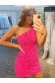Sleeveless One Shoulder Velvet Sequin Shown Color Short Evening Gown Adelaide