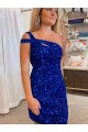 Sleeveless One Shoulder Velvet Sequin Fuchsia Short Prom Dresses Adelaide