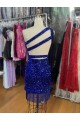 Sleeveless One Shoulder Velvet Sequins Royal Blue Short Homecoming Dress Adelaide