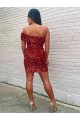 Sleeveless One Shoulder Velvet Sequin Burgundy Short Prom Dress Adelaide