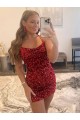 Sleeveless Spaghetti Straps Velvet Sequin Burgundy Short Prom Dress / Evening Gown Adelaide