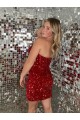 Sleeveless Sweetheart Velvet Sequin Burgundy Short Prom Dress Adelaide