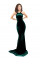 Sleeveless High Neck Stretch Velvet Dark Green Sweep Train Formal Evening Gown / Prom Dress / Bridesmaid Dress Adelaide