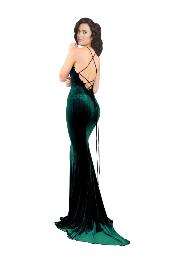 Sleeveless High Neck Stretch Velvet Dark Green Sweep Train Formal Evening Gown / Prom Dress / Bridesmaid Dress Adelaide