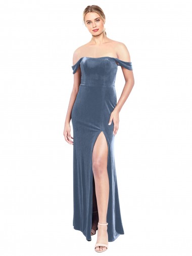 Sleeveless Strapless Stretch Velvet Dusty Blue Long Prom Dress / Bridesmaid Dress Adelaide