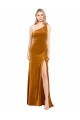 Sleeveless One Shoulder Stretch Velvet Gold Long Formal Evening Gown / Prom Dress / Bridesmaid Dress Adelaide