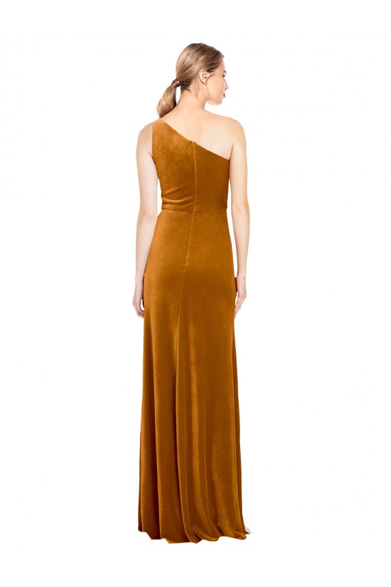 Sleeveless One Shoulder Stretch Velvet Gold Long Formal Evening Gown / Prom Dress / Bridesmaid Dress Adelaide