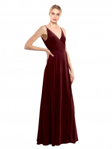 Sleeveless V-Neck Stretch Velvet Burgundy Long Bridesmaid Dress / Evening Dress Adelaide