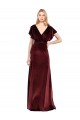 Flutter Sleeves V-Neck Stretch Velvet Burgundy Long Prom Dress / Bridesmaid Dress Adelaide