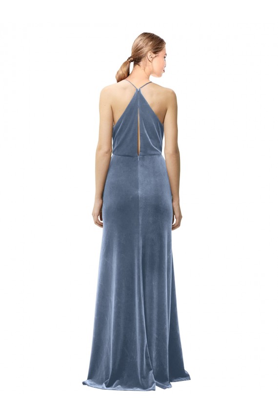 Sleeveless Cowl Neck Stretch Velvet Dusty Blue Long Prom Dress / Bridesmaid Dress Adelaide