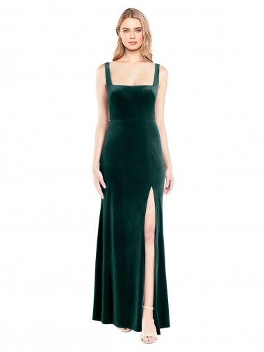 Sleeveless Square Neck Stretch Velvet Dark Green Long Prom Dress / Bridesmaid Dress Adelaide