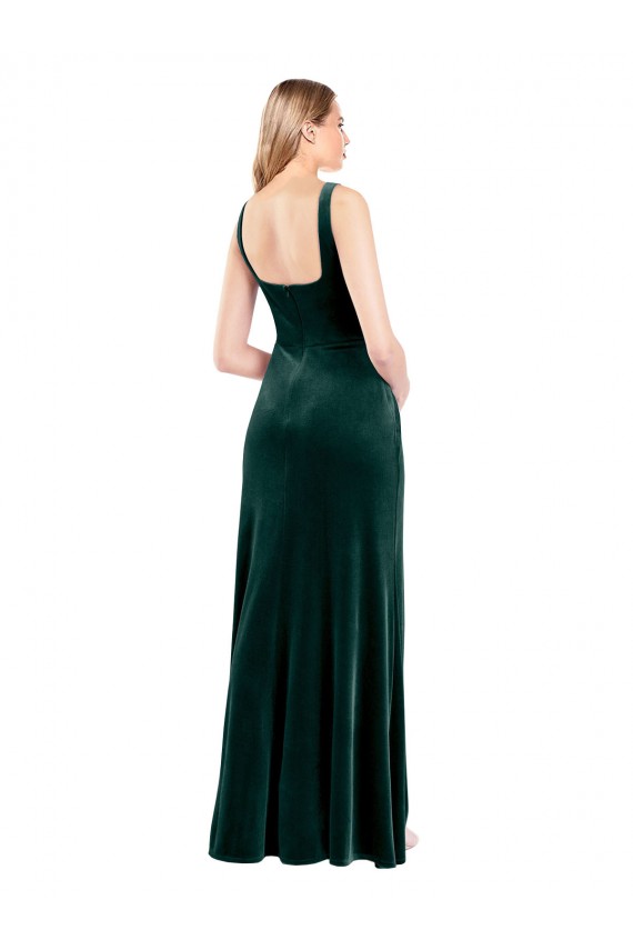 Sleeveless Square Neck Stretch Velvet Dark Green Long Prom Dress / Bridesmaid Dress Adelaide