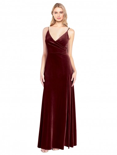 Sleeveless V-Neck Stretch Velvet Burgundy Long Black Tie Prom Dress / Bridesmaid Dress Adelaide