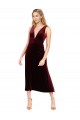 Sleeveless V-Neck Stretch Velvet Burgundy Midi Length Prom Dress / Bridesmaid Dress Adelaide