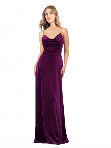 Sleeveless V-Neck Stretch Velvet Grape Long Formal Evening Gown / Prom Dress / Bridesmaid Dress Adelaide