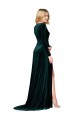 Long Sleeves V-Neck Stretch Velvet Dark Green Sweep Train Black Tie Evening Gown / Prom Dress / Bridesmaid Dress Adelaide