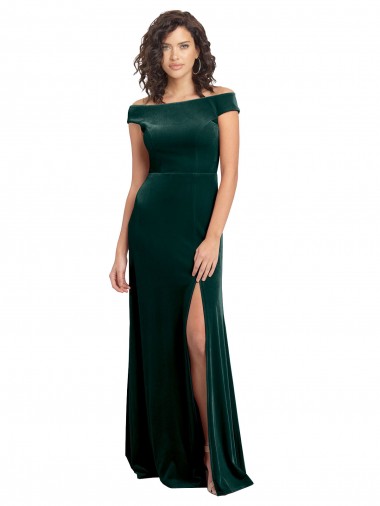 Cap Sleeves Square Neck Stretch Velvet Dark Green Long Formal Evening Gown / Prom Dress / Bridesmaid Dress Adelaide
