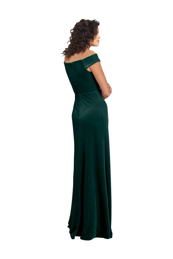Cap Sleeves Square Neck Stretch Velvet Dark Green Long Formal Evening Gown / Prom Dress / Bridesmaid Dress Adelaide