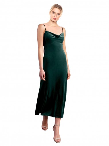 Sleeveless Cowl Neck Stretch Velvet Dark Green Midi Length Prom Dress / Bridesmaid Dress Adelaide