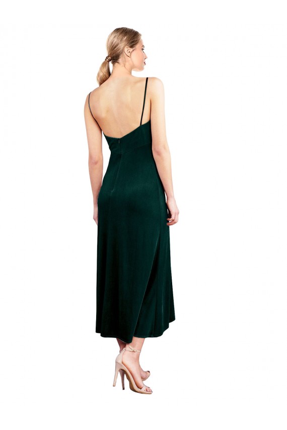 Sleeveless Cowl Neck Stretch Velvet Dark Green Midi Length Prom Dress / Bridesmaid Dress Adelaide