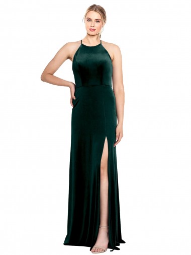 Sleeveless Jewel Neck Stretch Velvet Dark Green Long Prom Dress / Bridesmaid Dress Adelaide