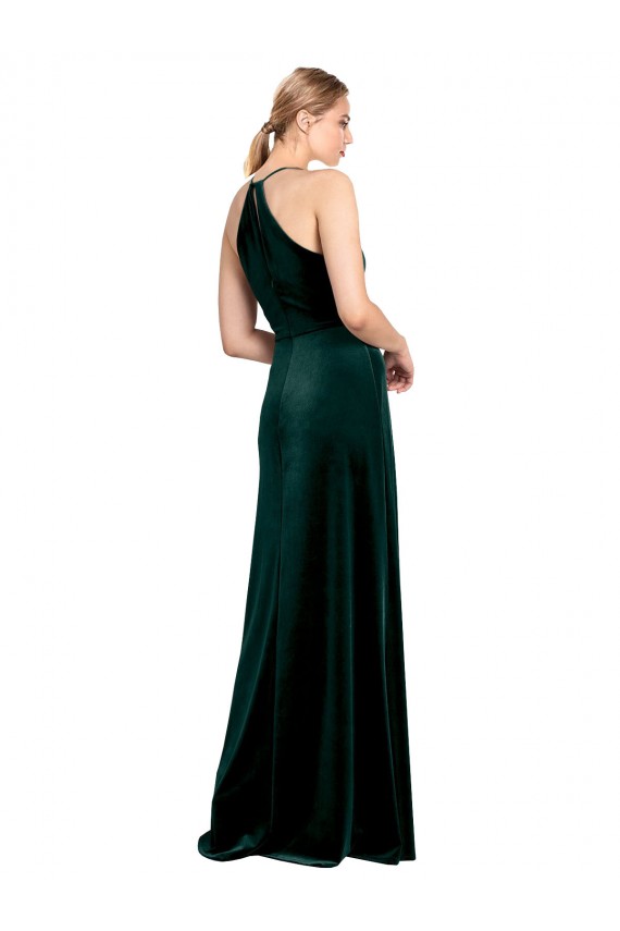 Sleeveless Jewel Neck Stretch Velvet Dark Green Long Prom Dress / Bridesmaid Dress Adelaide