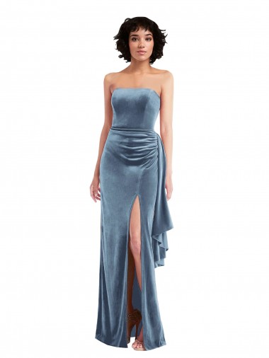 Sleeveless Strapless Stretch Velvet Dusty Blue Long Formal Evening Gown / Prom Dress / Bridesmaid Dress Adelaide