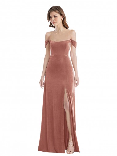 Sleeveless Off the Shoulder Stretch Velvet Cinnamon Rose Long Semi Formal Evening Dress / Prom Dress / Bridesmaid Dress Adelaide