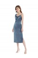 Sleeveless One Shoulder Stretch Velvet Dusty Blue Long Semi Formal Evening Dress / Prom Dress / Bridesmaid Dress Adelaide