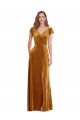 Cap Sleeves V-Neck Stretch Velvet Gold Long Formal Evening Gown / Prom Dress / Bridesmaid Dress Adelaide