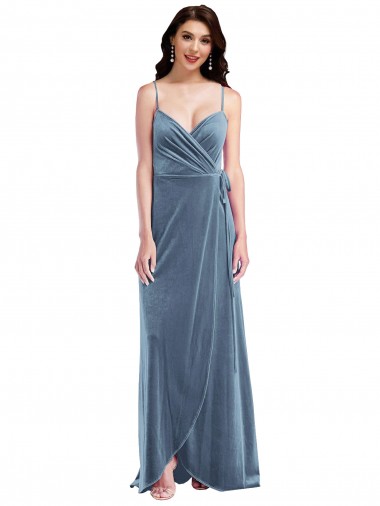 Sleeveless Sweetheart Stretch Velvet Dusty Blue Long Semi Formal Evening Dress / Prom Dress / Bridesmaid Dress Adelaide
