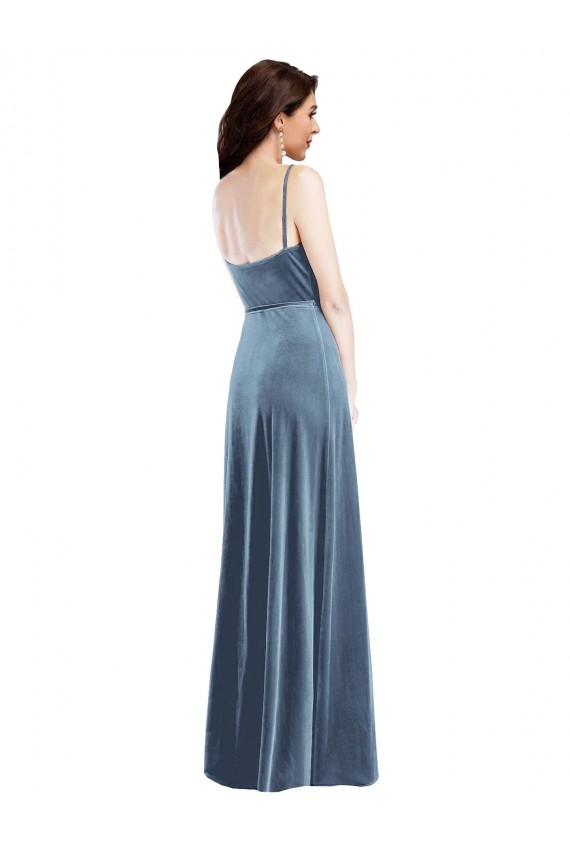 Sleeveless Sweetheart Stretch Velvet Dusty Blue Long Semi Formal Evening Dress / Prom Dress / Bridesmaid Dress Adelaide