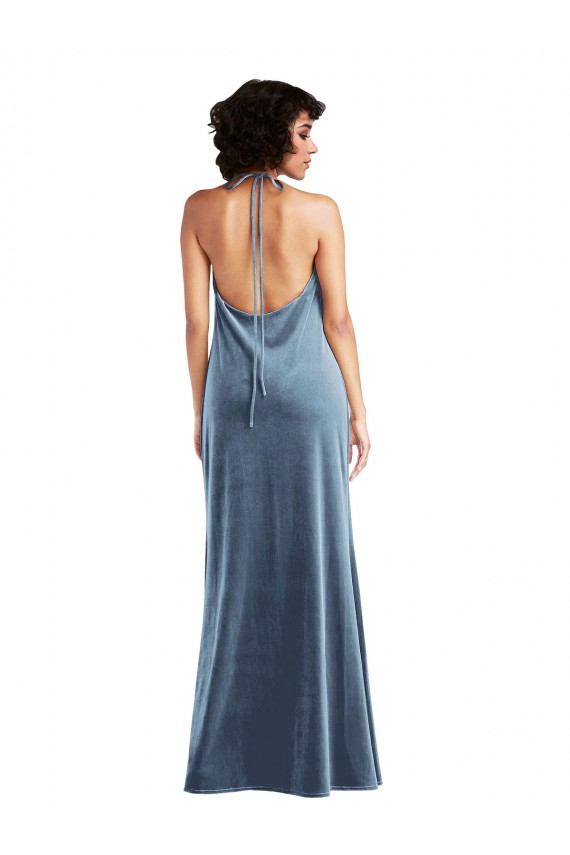 Sleeveless Cowl Neck Stretch Velvet Dusty Blue Long Bridesmaid Dress / Evening Dress Adelaide