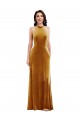 Sleeveless High Neck Stretch Velvet Gold Long Semi Formal Evening Dress / Prom Dress / Bridesmaid Dress Adelaide