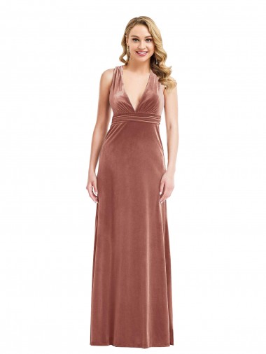 Sleeveless V-Neck Stretch Velvet Cinnamon Rose Long Bridesmaid Dress / Evening Dress Adelaide
