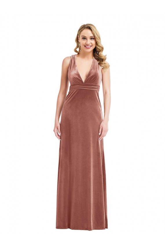 Sleeveless V-Neck Stretch Velvet Cinnamon Rose Long Bridesmaid Dress / Evening Dress Adelaide
