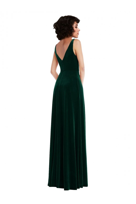 Sleeveless V-Neck Stretch Velvet Dark Green Long Bridesmaid Dress / Evening Dress Adelaide