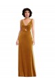 Sleeveless V-Neck Stretch Velvet Gold Long Semi Formal Evening Dress / Prom Dress / Bridesmaid Dress Adelaide