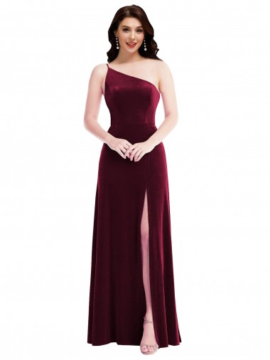 Sleeveless One Shoulder Stretch Velvet Burgundy Long Black Tie Evening Dress / Prom Dress / Bridesmaid Dress Adelaide