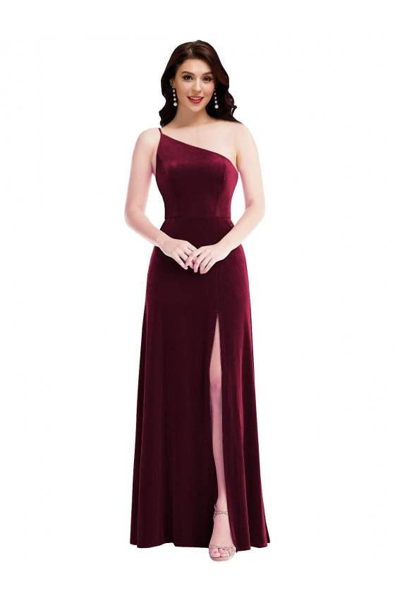 Sleeveless One Shoulder Stretch Velvet Burgundy Long Black Tie Evening Dress / Prom Dress / Bridesmaid Dress Adelaide